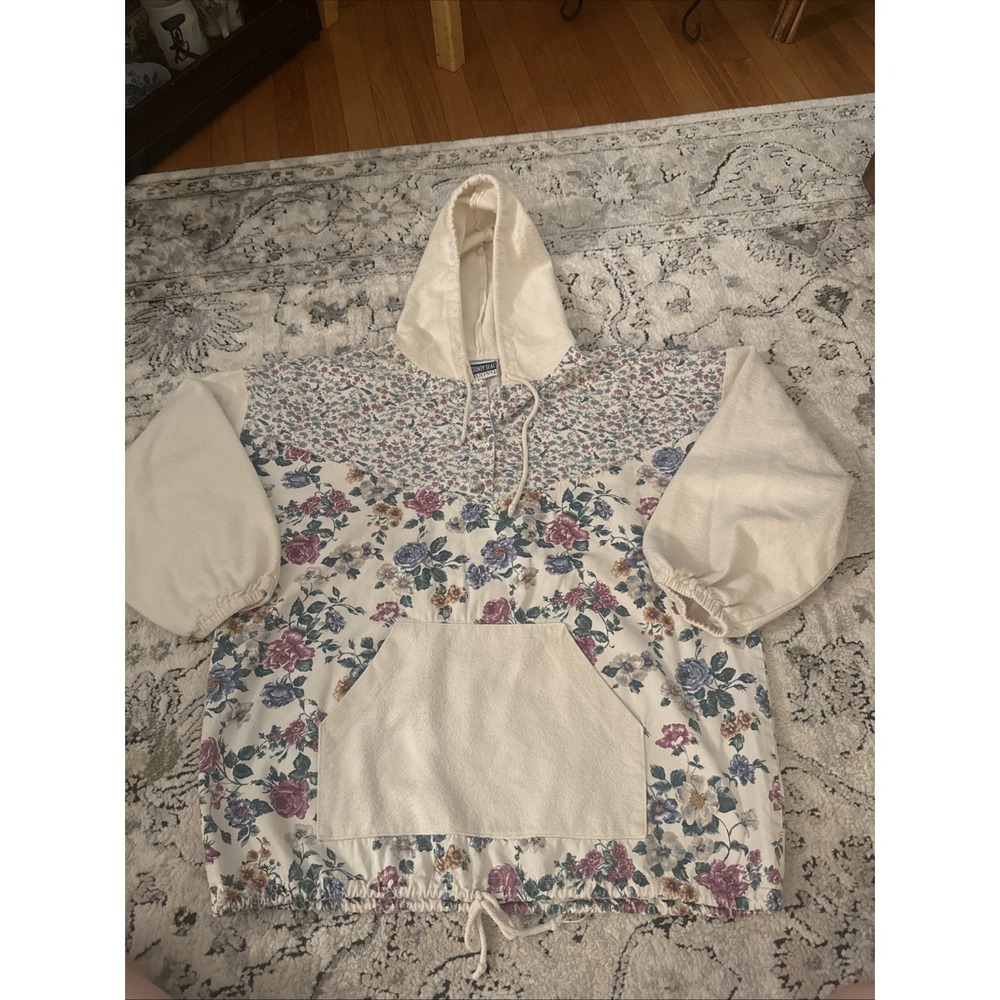 Vintage Floral Hoodie Sweatshirt Women's Medium Blossoms USA County Seat Cottage